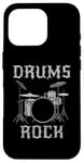 Coque pour iPhone 16 Pro Batterie Rock, batteur fête des pères musicien rock Goth