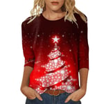 Xmas Toppar Kvinnor Dressy Holiday 3/4 Ärm T-shirts Topp C L