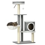 124cm Cat Tree Tower with Sisal Scratching Post, Bed, Hammock, House, Platforms