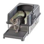 Bsadne High-Sided Stainless Steel Cat Litter Box,Stainless Steel Litter Box with Lid,Extra Large Litter Box,Easy-to-Clean Metal Litter Pan for Cats (24''L X 16''W X 12''H with Scoop&mat)