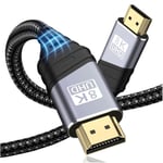 Cable HDMI 2.1, Câble HDMI 8K@60Hz 4K@120Hz Haute Vitesse 48 Gbps Supporte 7eARC HDCP 2.2&2.3 DTS:X Dolby Atmos Compatible avec HDTV, PS5/4/3, Xbox Series X/S, Monitor Mehr (1M)