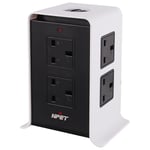 NPET Extension Leads 3M/9.8ft Tower Power Strips Surge Protector Overload Protection with 8 Way Outlets 4 USB Ports for Home Office Black