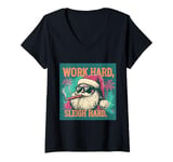 Womens Funny Santa Work Hard Sleigh Hard Sleigher Christmas Cigar V-Neck T-Shirt