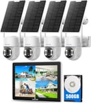 Kit Camera Surveillance WiFi Solaire avec 10"" Moniteur et 500Go HDD, 10CH NVR 2K Video Surveillance sans Fil, Pas Besoin de WiFi, Vision Couleur, Mouvement Détection,2-Voies Audio,Sortie HDMI.[G458]