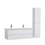 Meuble double vasque 120cm SORRENTO Blanc + colonne