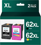 62Xl Cartouches D'Encre Remplacement Pour 62 62Xl 62 Xl Pour Envy 5540 5640 5642 5644 5646 7640 5660 7644 Pour Officejet 250 200 5740 5742 (Noir Couleur, 2-Pack)