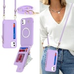 Zouzt for iPhone 11 Case with Card Holder for MagSafe iPhone 11 Crossbody Case iPhone 11 Strap Case Wallet Magnetic PU Leather with Adjustable Necklace Phone Cover 6.1 Inch (Purple)