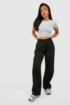 Womens Petite High Waisted Twill Straight Leg Cargo Trousers - Black - 12, Black