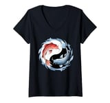 Womens Koi Fish Yin and Yang Japanese Carp Zen Yoga For Women Men V-Neck T-Shirt