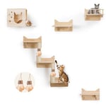 MIUZMORE Lot de 5 étagères murales en pin pour Chat, griffoir avec 3 marches, perchoir, Maison pour Chat et Niche pour Chat, 4 Jouets pour Chat – Étagère Murale pour Chat