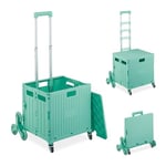 Relaxdays Trolley Stair Climber Folding Shopping Basket with Wheels Lid Telescopic Handle up to 35 kg Turquoise, 80% plastic 20% iron, 1 item