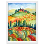 Artery8 Landscape Of Tuscany House On The Hill Folk Art Artwork Framed A3 Wall Art Print