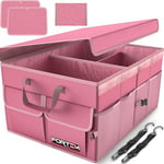 FORTEM Rangement Coffre de Voiture, Organisateur de Coffre Auto, Organisateur Coffre Voiture, Organisateur Voiture Coffre Pliable, Fond Antidérapant, Sangle Fixation Réglable (Rose, Standard)