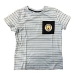 Manchester City Football T-Shirt (Size 6-7Y) Kid's Fine Stripe Badge Top - New