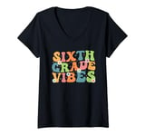 Womens Sixth Grade Vibes, 6th Grade Team Retro 1st Day of School V-Neck T-Shirt