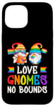 Coque pour iPhone 15 LGBT, couples de nains de jardin, couleurs arc-en-ciel