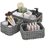 GRANNY SAYS Wicker Storage Baskets, Pack of 3 Wicker Baskets for Storage, 1 Large Wicker Storage Box and 2 Small Wicker Baskets Waterproof, Bathroom Counter Storage, Toilet Basket Tank Topper, Grey