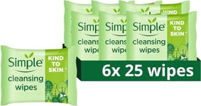 Simple Kind to Skin Cleansing Face Wipes UK's #1 facial 25 count (Pack of 6) 