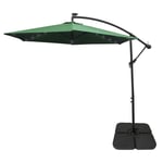 Parasol Vert Déporté 3m 24 Led À Energie Solaire Avec Manivelle Protection Uv Jardin Avec Base Carrée