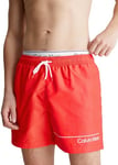 Calvin Klein Men Swim Trunks Medium Double Mid-Length, Red (Hot Heat), S