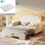 Lit extensible Lit double enfant 140 x 110 cm et 140 x 200 cm en forme ours, velours, beige, matelas éponge blanc inclus