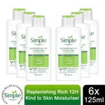 6x of 125ml Simple Kind to Skin 12H Moisturisation Replenishing Rich Moisturiser