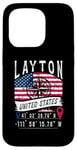 Coque pour iPhone 15 Pro Layton Drapeau des États-Unis Coordonnées GPS Layton