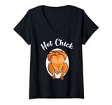 Womens Hot Chick Brown Burnt Chicken with Bikini Sunburn V-Neck T-Shirt