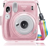 Housse de Protection pour Appareil Photo Instantané Fujifilm Instax Mini 11, Coque Tansparente Rigide en PVC Etui avec Sangle Amovible Sacoche de Rangement, Transparent Rose.[G295]