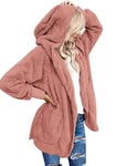 Beyove Gilet Femme Manches Longues Cardigan Mode en Pelucheà Capuche Blouson Chaud Hiver Sweat Shirt Maille Manteau avec Poches Rose XL