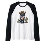 Black Cat in Cowboy Boots Raglan Baseball Tee