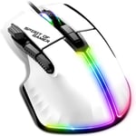 Souris Gamer Blanche Filaire pour PC 12800 DPI - Souris RGB 8 Boutons Programmables/Rapid Fire - 13 Effets de Rétroéclairage - Gaming Mouse Ergonomique avec Repose Pouce