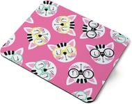 Computer Mouse Mat Pad - Pink Cat Face Pattern Cats Kitten Home Office PC Desk 