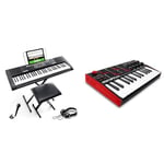 Alesis Melody 61 Key Keyboard Piano with Speakers, Stand, Stool, Headphones, Microphone & AKAI Professional MPK Mini– 25 Key USB MIDI Keyboard Controller with 8 Backlit Drum Pads