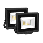 SKYWORLD 2 Pcs Outdoor LED Flood Lights, 20W 2000LM LED Security Lights, IP66 Waterproof, 4000K Daylight Warm White Floodlight Outside LED Flood Lights for Garden Garage Yard Patio Warehouse