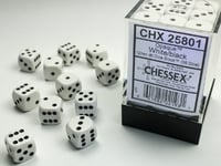 Chessex Opaque: 36 tärningar (12 mm) - Vit med svarta prickar (CHX 25801)