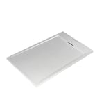 Ultraflat S I.Life Receveur de Douche Ultraplat 3 cm d'Épaisseur, Rectangulaire 120 x 80 cm, Finition Pierre Texturée, Naturellement Anti-Dérapant, Cache-Bonde Fourni, Blanc