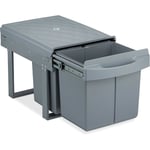 Relaxdays - poubelle encastrable coulissante, 3 bacs, système de tri sous-évier, 15l & 2x 8l, 34,6 x 34 x 51,8 cm, gris