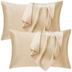 Seiwohl Satin Pillowcase 2 Pack - Soft as Silk Pillowcases for Hair and Skin Champagne Pillow Cases for sleeping, Cooling Pillow cases with Envelope Closure, Standard Size 50x75 cm