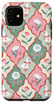 iPhone 11 Sage Green & Pink Wildflower Floral Bow & Goose Cute Quit Case