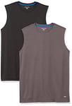 Amazon Essentials Men's Active Performance Tech Muscle Vest, Pack of 2, Black/Dark Grey, XXL Plus