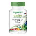 Fairvital | Vitamine K2 200mcg - Ménaquinone à base de soja fermenté - MK-7 - VEGAN - Hautement dosé - 120 comprimés - 4 mois de cure