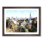 Parc Guell Gaudi In Barcelona Spain In Abstract Modern Art Framed Wall Art Print, Ready to Hang Picture for Living Room Bedroom Home Office Décor, Walnut A4 (34 x 25 cm)