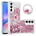 IMEIKONST Coque pour Samsung Galaxy A05S Étui avec Support, Paillette Strass Liquide Bling Glitter Cristal Transparente Antichoc TPU Silicone Bumper Housse pour Samsung A05S. Love Rose YBZ