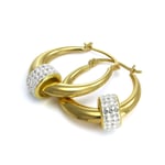 9ct Yellow Gold Creole Earrings with CZ Crystal Bead Charm Beads Hoops