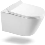 Cuvette wc Suspendu sans Rebord en Céramique - Toilette Mural avec Lunette wc Amovible - Pack wc Suspendu - Horow