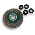 Brosse circulaire inox ø 100 mm Epaisseur 2 rangs Fil dur 0.30 mm ondulé Alésage 16 mm Touret meuleuse affûteuse ponceuse Brossage décapage polissage