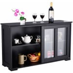 Buffet Meuble de Cuisine Cabinet de Stockage Placard Verre Porte Coulissante Noir en MDF de Haute Qulaité CW52606