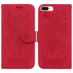 Yhteensopiva Iphone 8 Plus/ 7 Plus -lompakkokotelon kanssa Flip Pu Nahka Emboss Rose Flowers Magneettinen Kickstand korttipaikan kansi - punainen