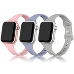 PARMPH 3 Packs Silicone Strap Compatible with Apple Watch 38mm 40mm 41mm 42mm(Series 10), Narrow Sport Soft Silicone Slim Thin Replacement Wristband for iWatch Series 10 9 8 7 6 5 4 3 2 1 SE Women Men